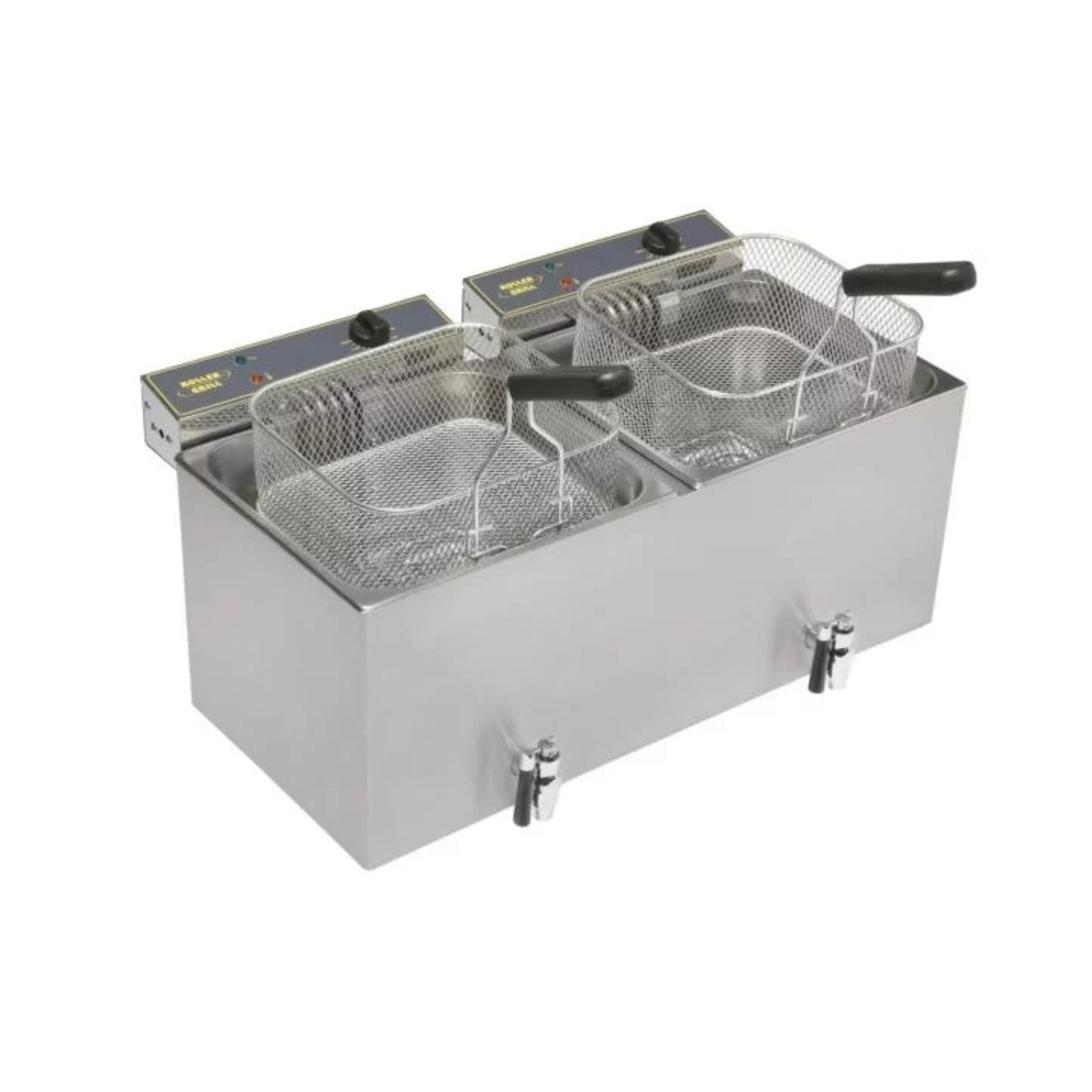 TISCH DOPPELFRITTEUSE 2 BECKEN A 12 LITER + ABLASSHAHN, KALTZONE ELEKTRO MF 120DR