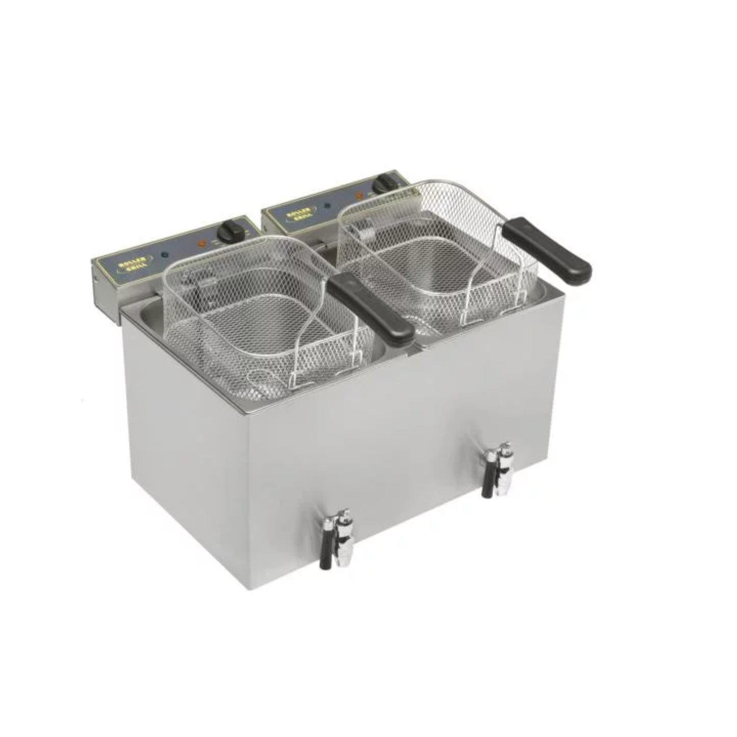 TISCH DOPPEL FRITTEUSE 2 BECKEN A 8 LITER, ABLASSHAHN, KALTZONE ELEKTRO MF 80DR