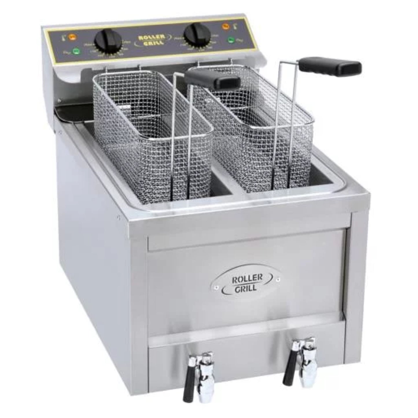 TISCH FRITTEUSE 2 BECKEN A 8 LITER + ABLASSHAHN, KALTZONE ELEKTRO RFE 8D